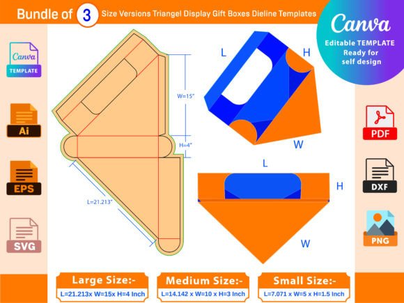Bundle of 3 Size Triangel Display Box Graphics for Crafts