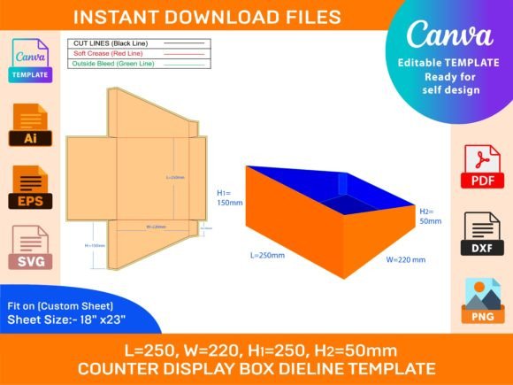Cardboard Counter Display Box Delline for Graphics and Print Templates