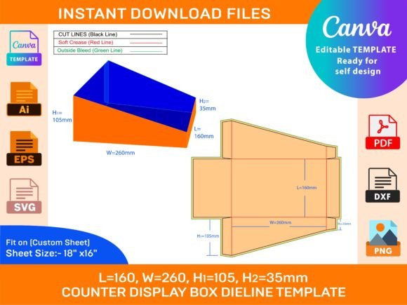 Cardboard Counter Display Boxes Dieline: Essential Graphics for Print Templates