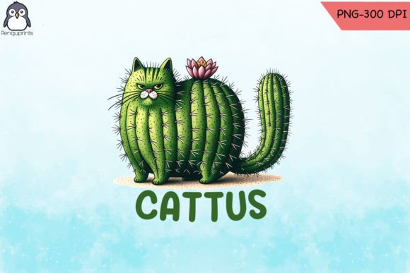 Cattus Feline Cactus PNG Sublimation Graphics for Crafts