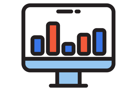 Computer Display with Color Diagram Icon Graphics and Illustrations Review
