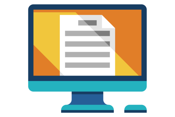 Computer Display with Document Icon. Des: Graphics & Illustrations for Local Brands