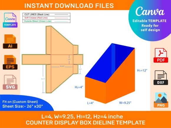 Counter Display Box Die Cut Template for Graphics & Print Templates