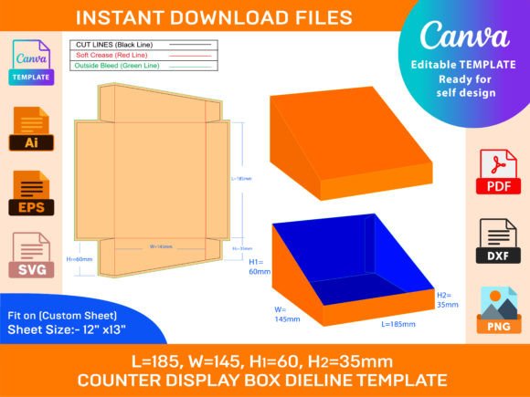 Counter Display Box Dieline Vector File for Graphics & Print Templates