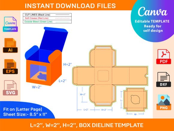 Cupcake Box, Square Display Box Dieline for Graphics & Print Templates
