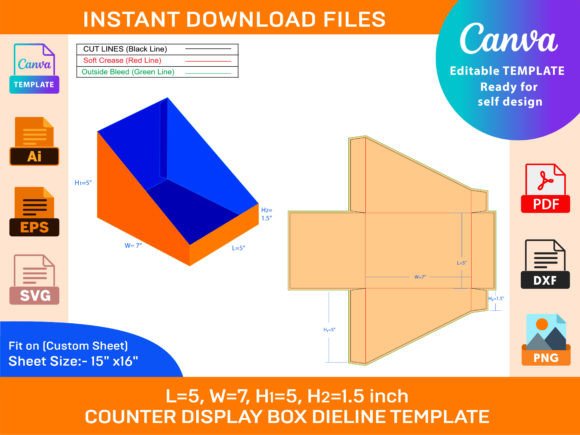 Custom Counter Display Box Dieline for Graphics & Print Templates