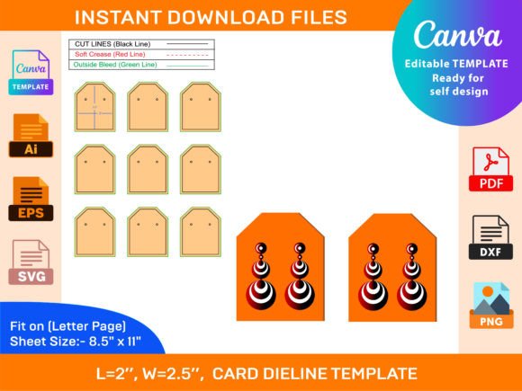 Earring Card Display, Dieline Template: Graphics for Print Templates