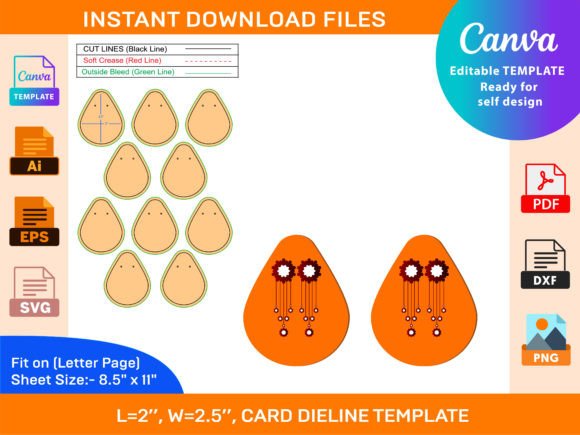 Earring Display Card, Dieline Template for Graphics and Print Templates