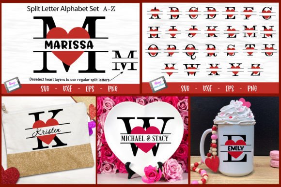 Heart Split Letters Valentine Monogram Graphics and Crafts Review
