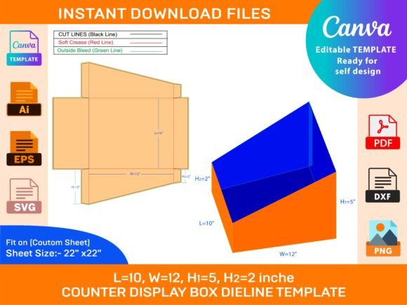 L 10xW 12xH1 5xH2 2 Counter Display Box: Graphics for Print Templates