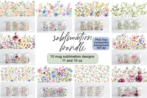 Mug Sublimation Bundle, 10 Designs, PNG Graphics and Crafts