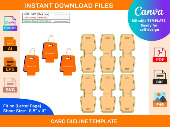 Pail, Bracelet Card Display Dieline for Graphics and Print Templates