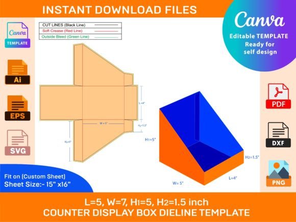 Small Paper, Card Counter Display Box: Graphics for Print Templates