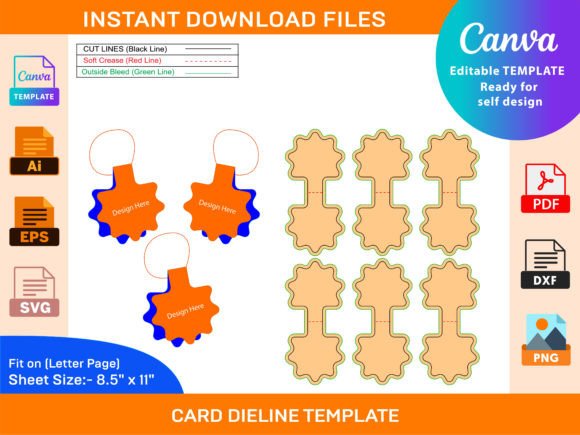 Tag Display Dieline Template Design: Graphics for Print Templates
