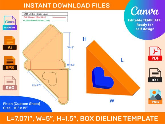 Triangel Heart Display Gift Box Dieline: Premium Graphics & Print Templates